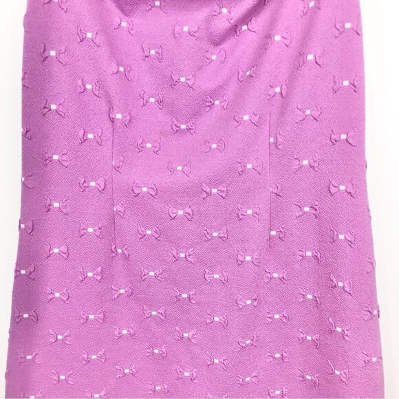 Tyler Böe Pinkish Purple White Bow Textured Sleeveless Drape Neck Pencil Dress - Picture 6 of 14